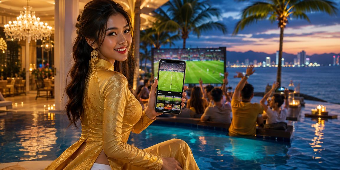 Cô gái mặc áo dài tại Nha Trang theo dõi tỷ lệ cá cược bóng đá trên điện thoại